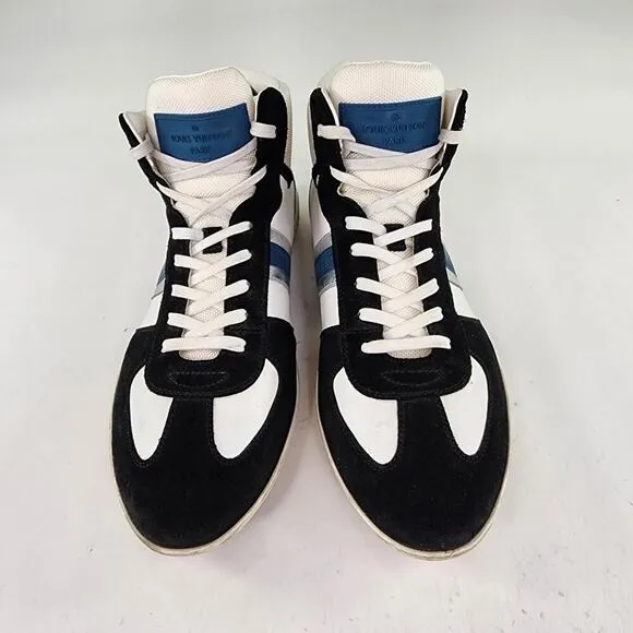 Louis Vuitton High Top Sneakers US 9.5 Men's Black Suede White Lace-Up Shoes LV