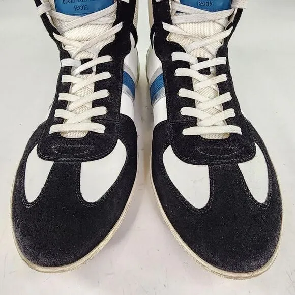 Louis Vuitton High Top Sneakers US 9.5 Men's Black Suede White Lace-Up Shoes LV