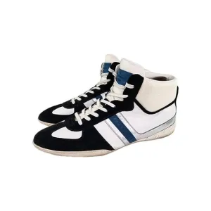 Louis Vuitton High Top Sneakers US 9.5 Men's Black Suede White Lace-Up Shoes LV
