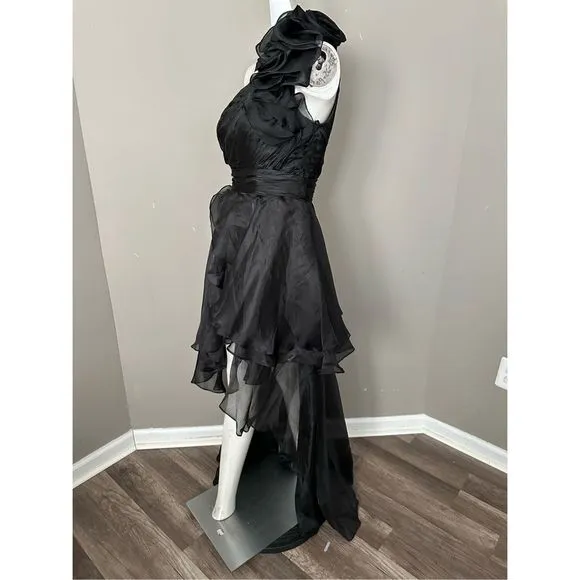 MAC DUGGAL ONE SHOULDER RUFFLE HI-LO GOWN