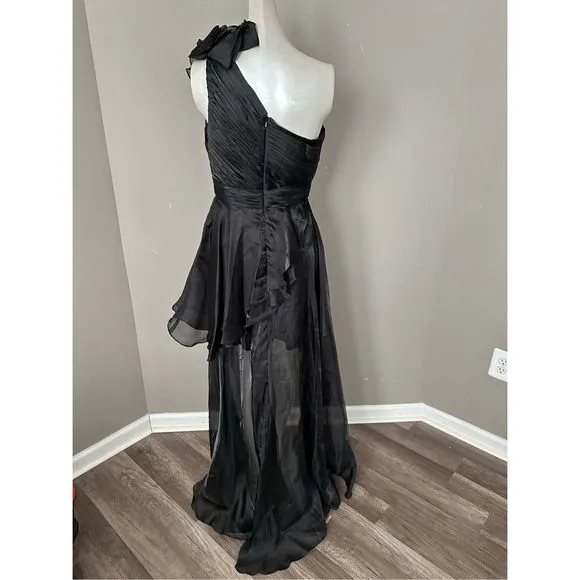 MAC DUGGAL ONE SHOULDER RUFFLE HI-LO GOWN