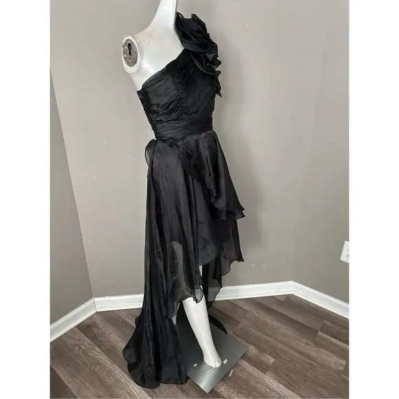 MAC DUGGAL ONE SHOULDER RUFFLE HI-LO GOWN