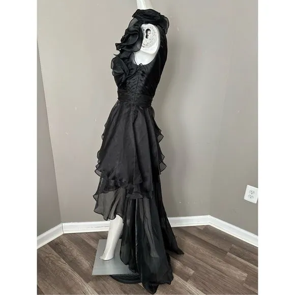 MAC DUGGAL ONE SHOULDER RUFFLE HI-LO GOWN