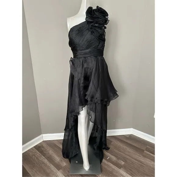 MAC DUGGAL ONE SHOULDER RUFFLE HI-LO GOWN