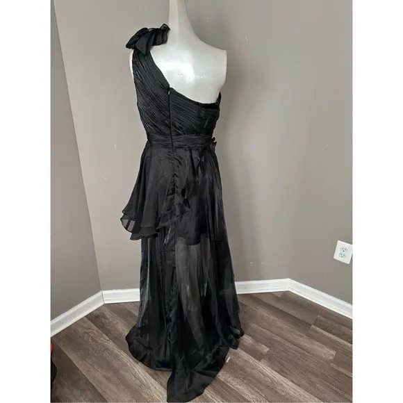 MAC DUGGAL ONE SHOULDER RUFFLE HI-LO GOWN