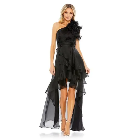 MAC DUGGAL ONE SHOULDER RUFFLE HI-LO GOWN