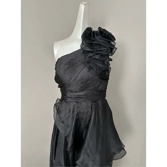 MAC DUGGAL ONE SHOULDER RUFFLE HI-LO GOWN