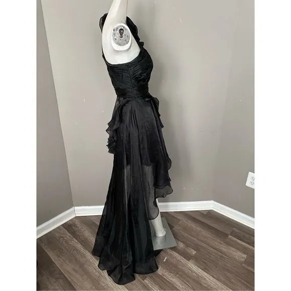 MAC DUGGAL ONE SHOULDER RUFFLE HI-LO GOWN
