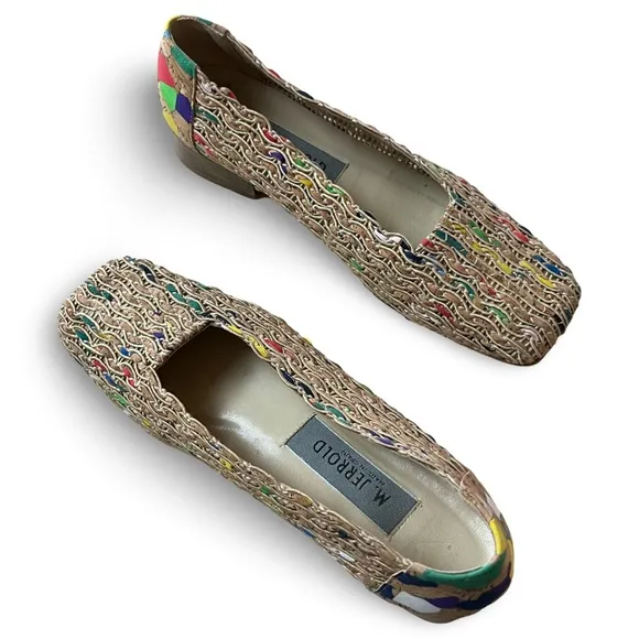 Margaret Jerrold Woven Cork Artsy Painted Shoes Made in Spain Size 8