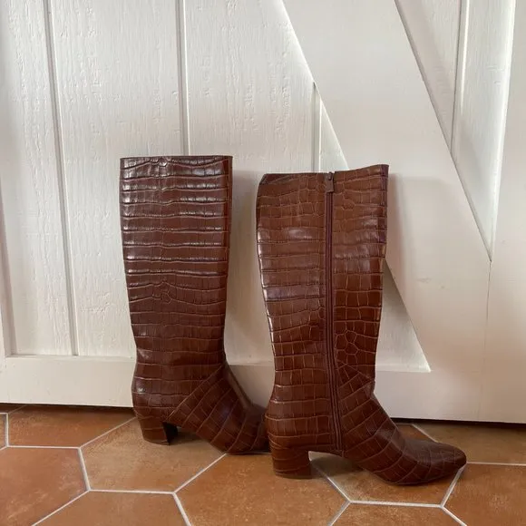 MELANIE LEATHER ZIPPER KNEE-HIGH BOOTS