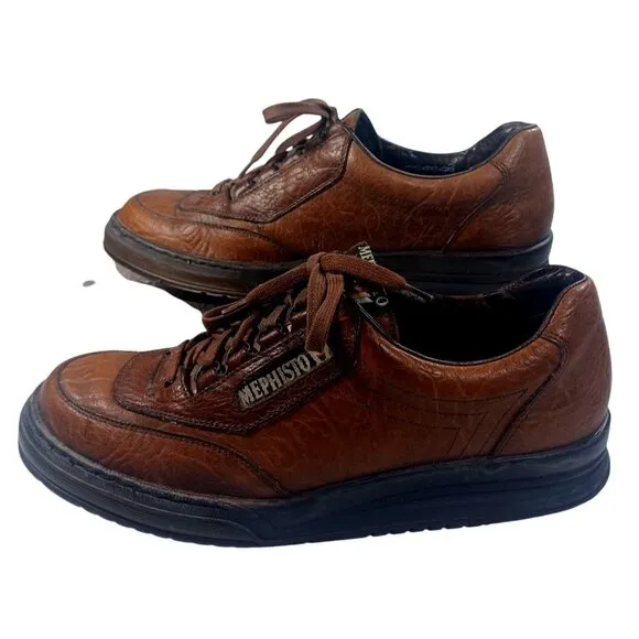 Men's Mephisto Match Leather Oxford Cognac Brown 9N 9 Air Jet Waking Shoes