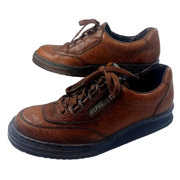 Men's Mephisto Match Leather Oxford Cognac Brown 9N 9 Air Jet Waking Shoes