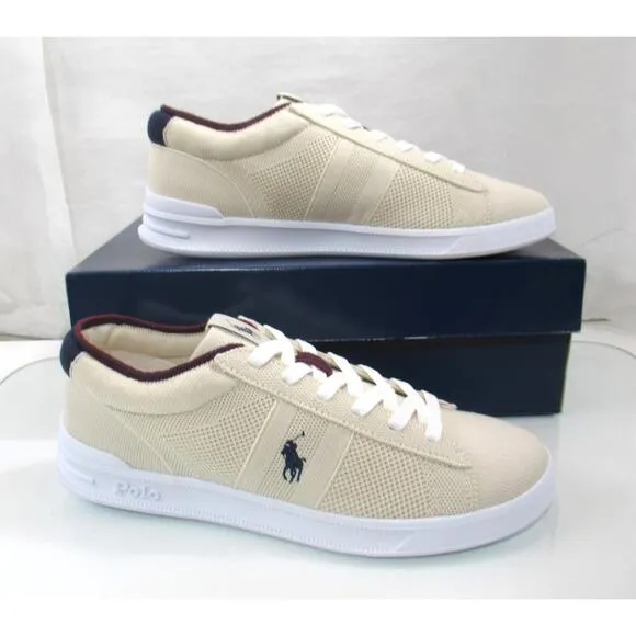 Men's Polo Ralph Lauren Heritage court II Knit Sneaker Ecru / Navy /Wine Size 9