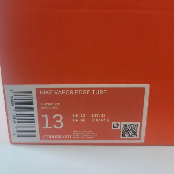 Mens Size 13 Nike Vapor Edge Pro Turf Football Black White Shoes CD0086-001