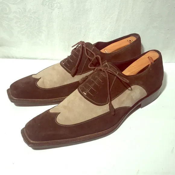 MEZLAND Quality Tu-Toned Brown &amp; Beige Suede Shoes
