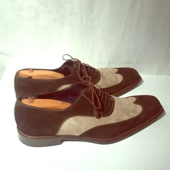 MEZLAND Quality Tu-Toned Brown &amp; Beige Suede Shoes