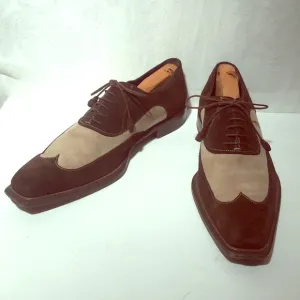 MEZLAND Quality Tu-Toned Brown &amp; Beige Suede Shoes