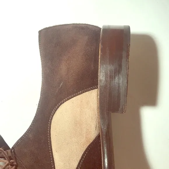 MEZLAND Quality Tu-Toned Brown &amp; Beige Suede Shoes