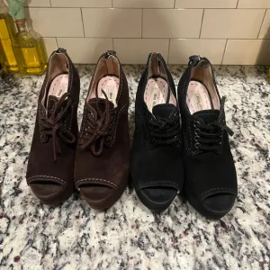 MIU MIU Suede Peep-Toe Zip Back Wedge Bootie Lot 2 (black &amp; Brown)