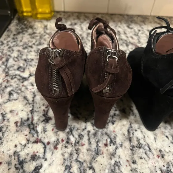 MIU MIU Suede Peep-Toe Zip Back Wedge Bootie Lot 2 (black &amp; Brown)