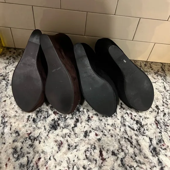 MIU MIU Suede Peep-Toe Zip Back Wedge Bootie Lot 2 (black &amp; Brown)