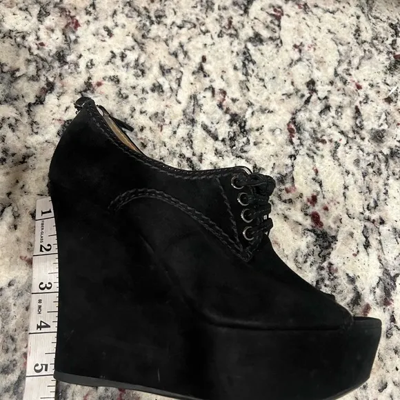 MIU MIU Suede Peep-Toe Zip Back Wedge Bootie Lot 2 (black &amp; Brown)