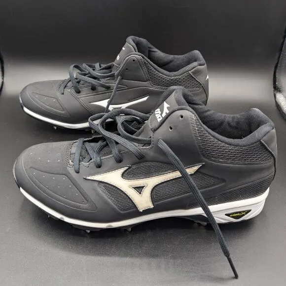 Mizuno Baseball Cleats Mens 9 Black White Dominant IC Mid Metal Athletic Shoes
