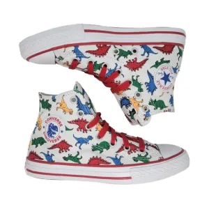 🤩New 2 Kids Shoes CONVERSE ALL  STAR dinosaur 663636C CTAS HI Canvas White Red