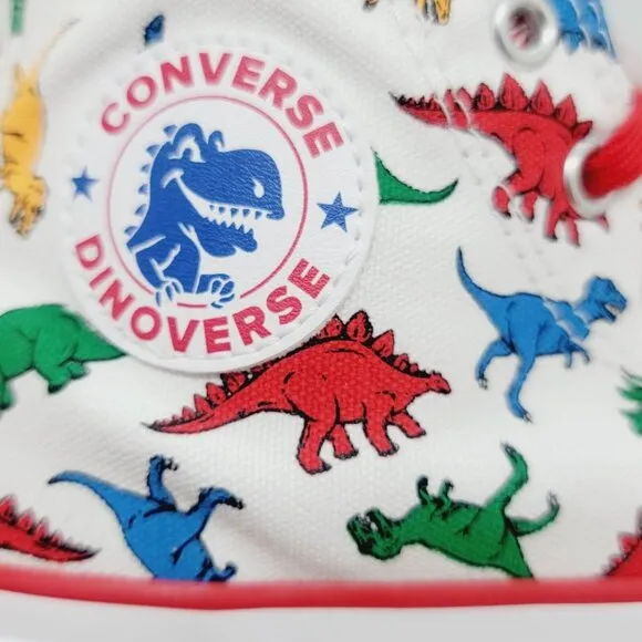 🤩New 2 Kids Shoes CONVERSE ALL  STAR dinosaur 663636C CTAS HI Canvas White Red