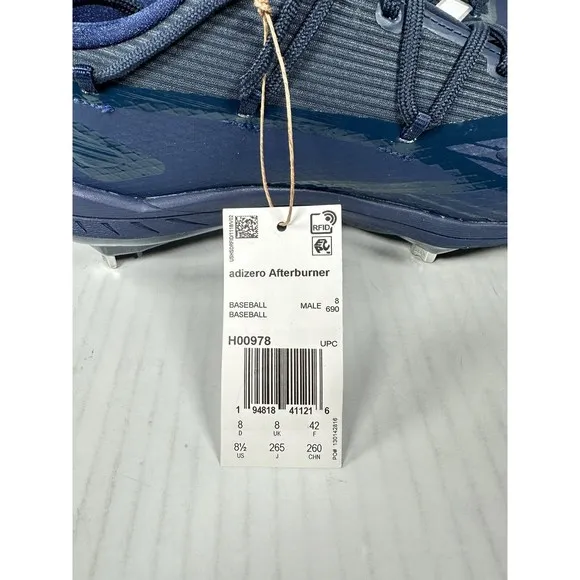 NEW adidas Adizero Afterburner 8 Baseball Cleats Navy Blue Mens Size 8.5 H00978