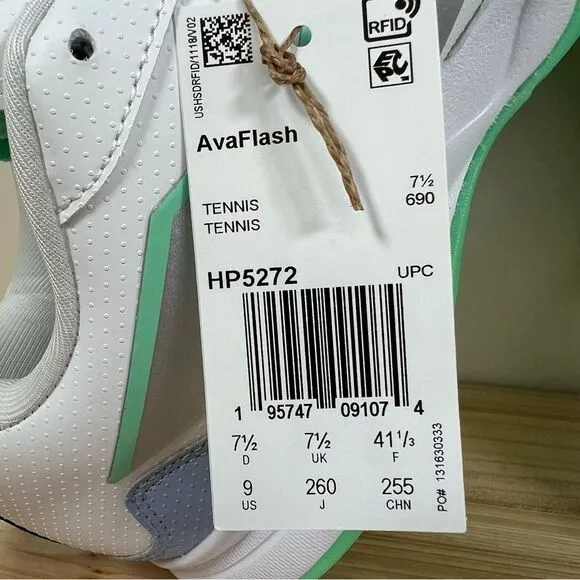 NEW Adidas Avaflash Low Tennis Shoes womens 9 cloud white silver pulse mint