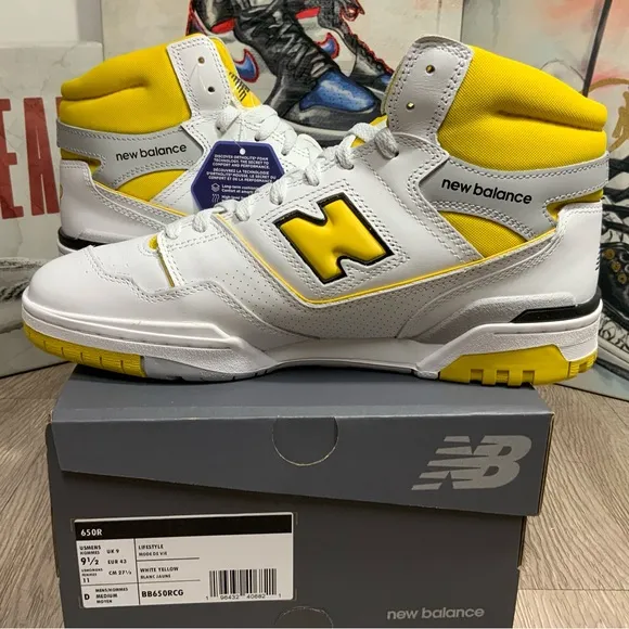 New Balance High Top Sneakers Shoes BB650RCG White Honeycomb Yellow Men's 9.5