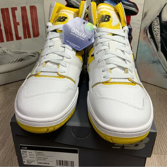 New Balance High Top Sneakers Shoes BB650RCG White Honeycomb Yellow Men's 9.5