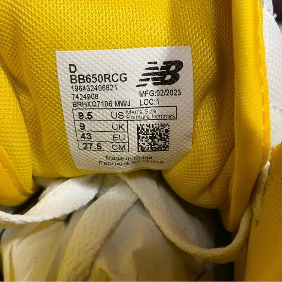 New Balance High Top Sneakers Shoes BB650RCG White Honeycomb Yellow Men's 9.5