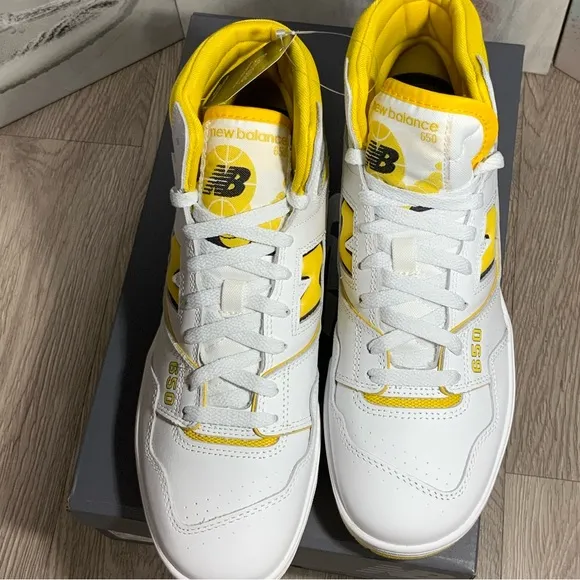 New Balance High Top Sneakers Shoes BB650RCG White Honeycomb Yellow Men's 9.5