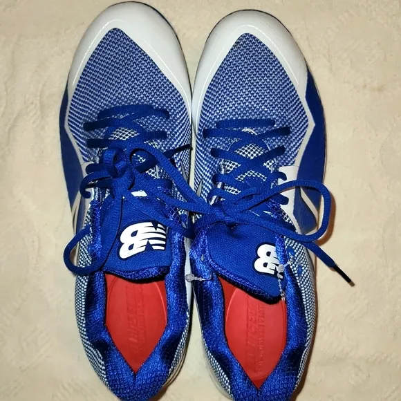 New Balance shoes baseball metal cleats, blue &amp; white athletic shoes 10.5 NWOT