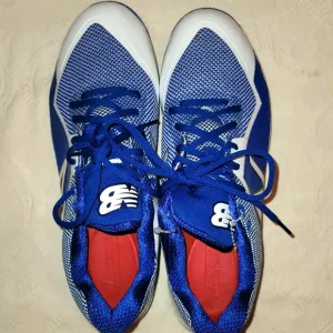 New Balance shoes baseball metal cleats, blue &amp; white athletic shoes 10.5 NWOT