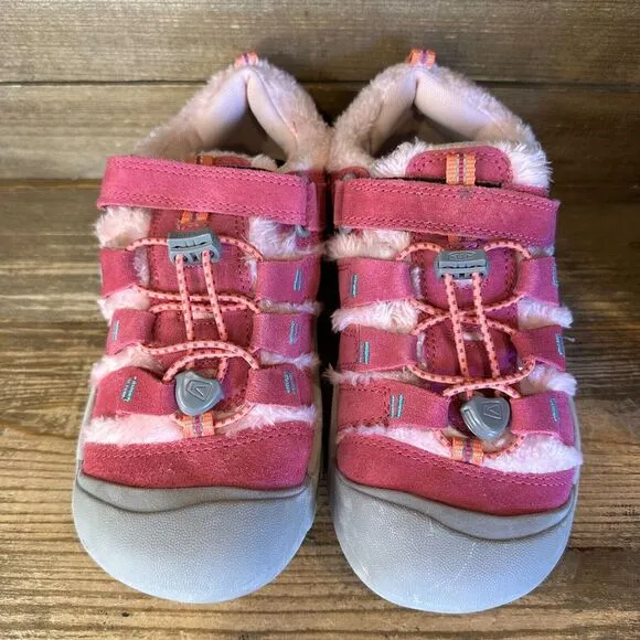 New Big Kids Keen Newport Pink Suede Fur‎ Trimmed Outdoor Shoes Size 4 Y