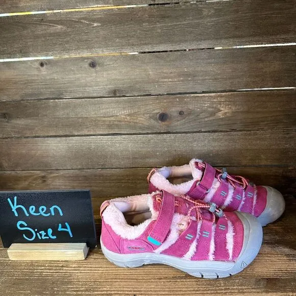 New Big Kids Keen Newport Pink Suede Fur‎ Trimmed Outdoor Shoes Size 4 Y