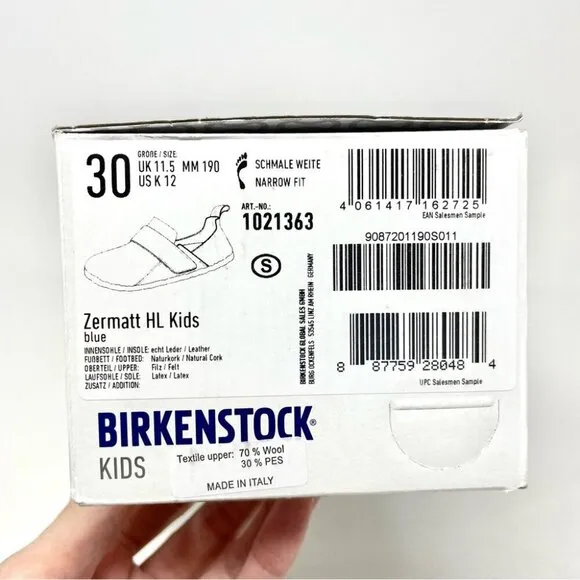 NEW Birkenstock Zermatt Blue Wool Shoes Size C12 /30