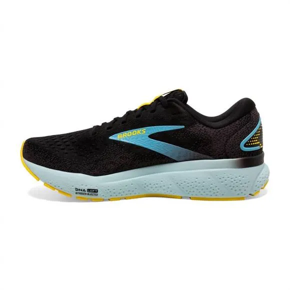 NEW BROOKS men's ghost 16 road running shoes in black/forged iron/blue
