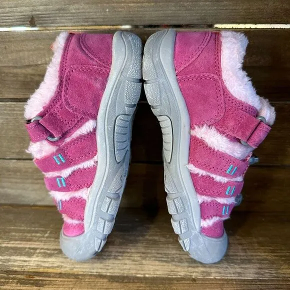 New Childrens Keen Newport Pink Suede Fur Trimmed Outdoor Shoes Size 1 Y