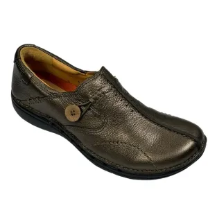 New  Clark’s Artisan Pewter Metallic Leather Slip On Career Casual Walking Shoes