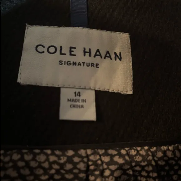 New COLEHAAN wool faux fur Hooded Duffle Coat green brown claw closure size 14
