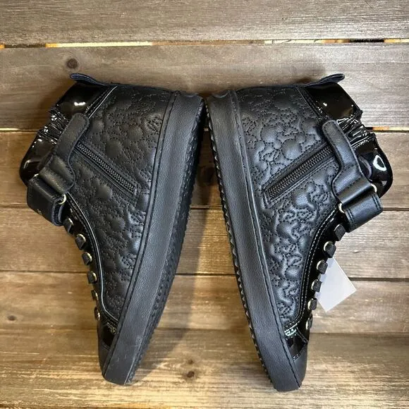 New Girls Geox Black Leather Hi Top Disney Minnie Mouse Shoes Size 37 US 5‎ Y