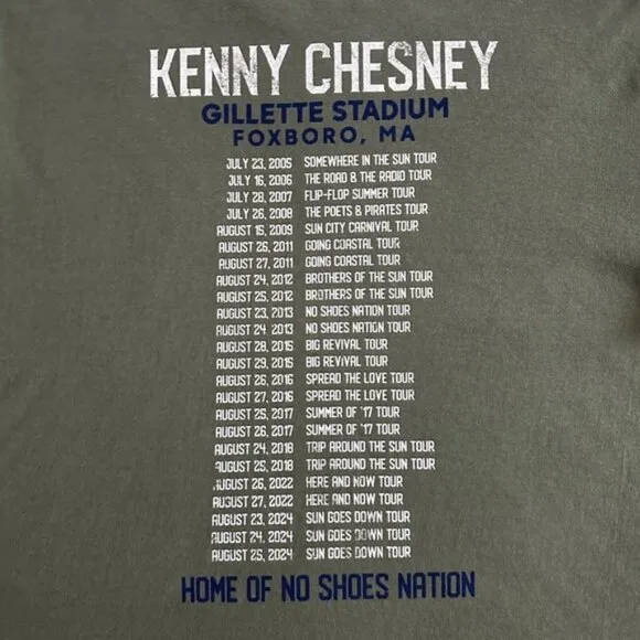 New Kenny Chesney Gillette Stadium 2024 Tour T-Shirt Tee Shirt No Shoes Nation