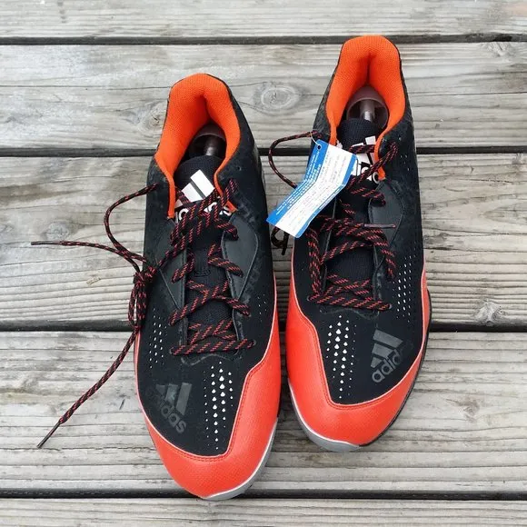 New Men Adidas PowerAlley Orange Black Metal Baseball Cleats Shoes