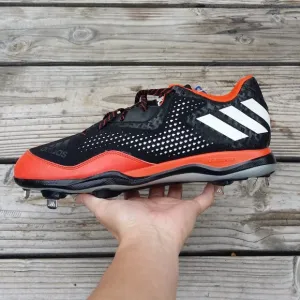 New Men Adidas PowerAlley Orange Black Metal Baseball Cleats Shoes