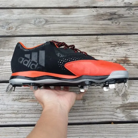New Men Adidas PowerAlley Orange Black Metal Baseball Cleats Shoes