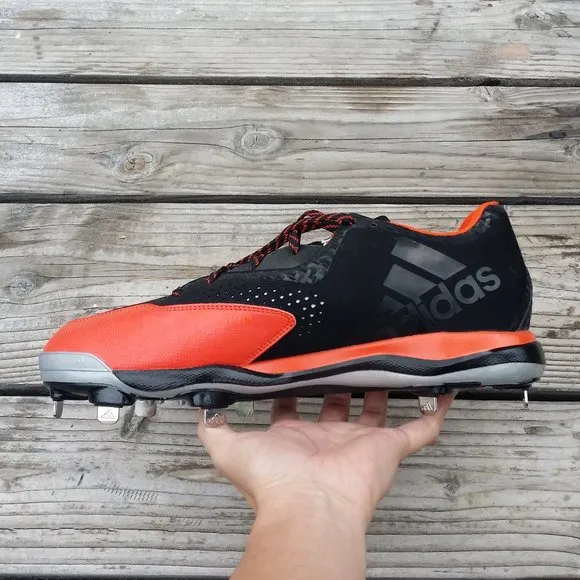 New Men Adidas PowerAlley Orange Black Metal Baseball Cleats Shoes